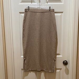 Vince Camuto Taupe Sweater Maxi Skirt with Slit Accents